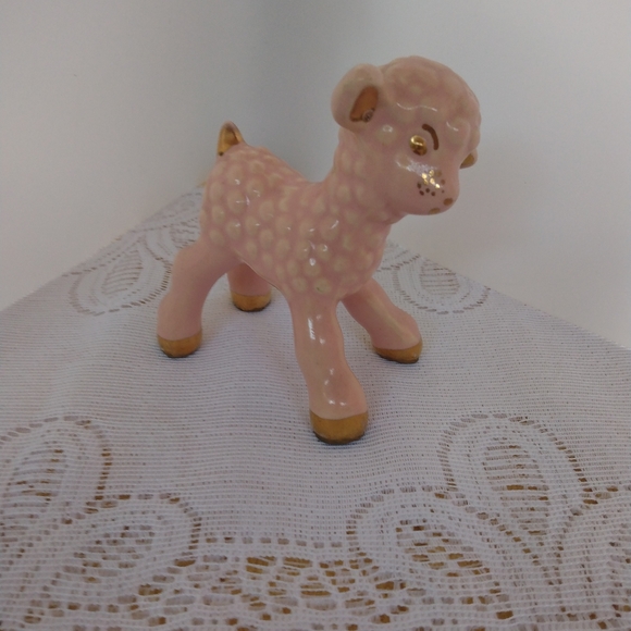 Vintage Baby Pink Lamb Figurine Ceramic 4 in.Tall. - Picture 2 of 3
